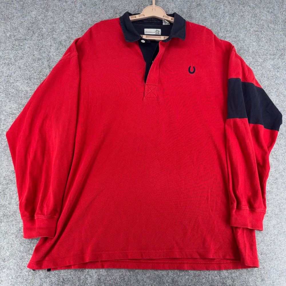 Vintage Munsingwear Mens XL Red Navy Long Sleeve Rugby Shirt Cotton Horseshoe
